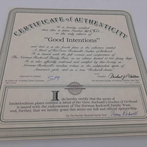 Vintage Norman Rockwell Knowles Plate Good Intentions 1987 COA Box 8.5" Girl Art - Picture 5 of 7