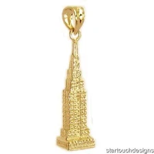 New 14k Yellow Gold 3-D Empire State Building Pendant
