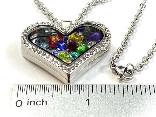 Mother's Gift Glass Locket Necklace Birthstone Jewelry Crystal Floater Mama Kids - Picture 7 of 9