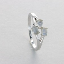 Triple Oval Rainbow MOONSTONE Ring - Multiple Sizes - 925 STERLING SILVER 138e