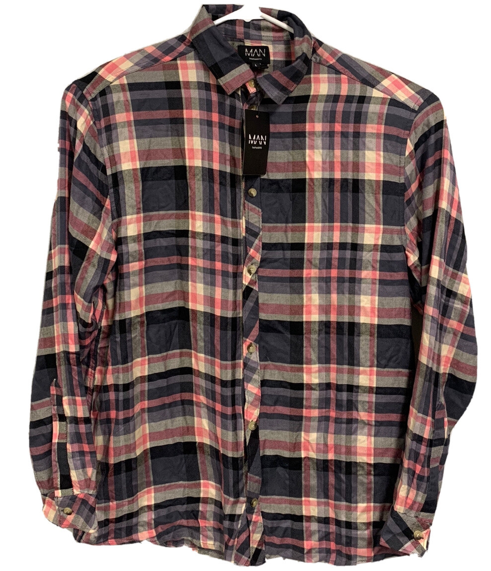boohooman dress shirt Black boohooMAN Oversized Piping Detail Soft Twill Half Sleeve Shirt