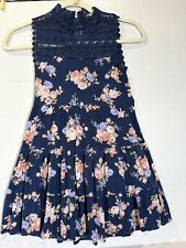 Knit Works Sz 8 Girls Blue Navy Aqua Pink Floral Embroidered Dress Sleeveless