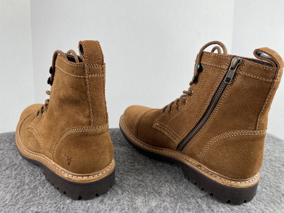 Frye Russell Men Tan Leather Suede Cap Boots Lace Zip Up 
