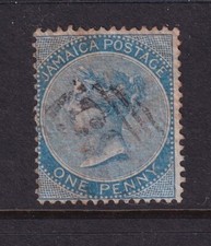 JAMAICA....  1870-83  1d blue, watermark Crown CC  used