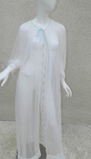 Miss Elaine Robe Peignoir Vintage White Chiffon Lace Blue Size S/M