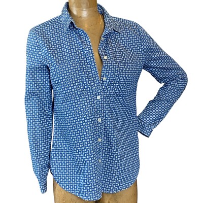 Ann Taylor LOFT Button Down Cotton Shirt Ditzy Floral M Blue & White #336C  | eBay