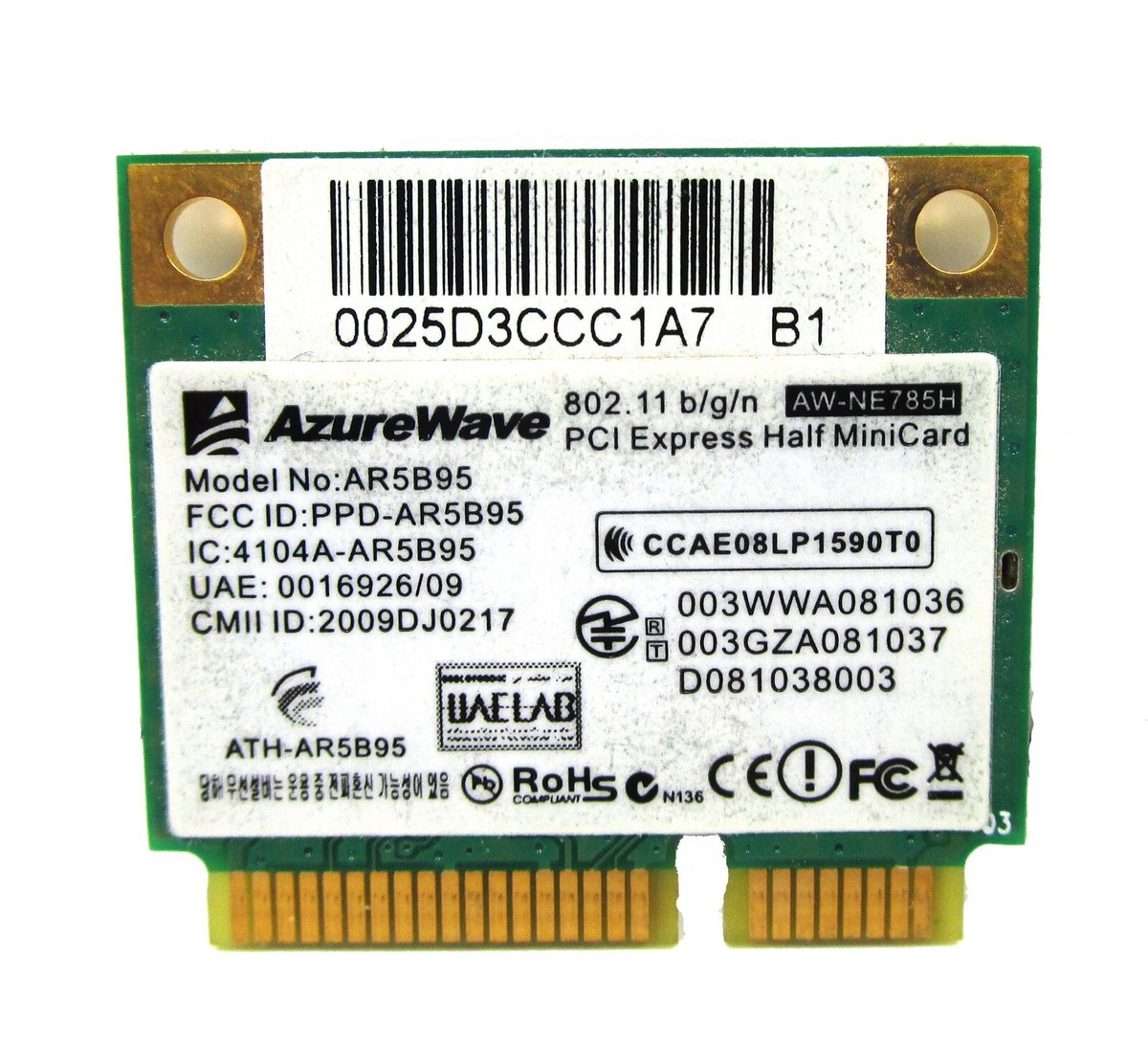 AZUREWAVE AW-NE785H 802.11 b/g/n WiFi Mini PCI-E Card Model AR5B95