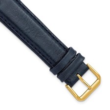 DeBeer 20mm Smooth Leather Navy Gold-tone Buckle Watch Band
