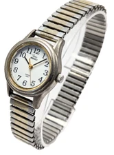 Carriage Timex Indiglo Silver & Gold Tone Watch w Expansion Bracelet NEW BATT