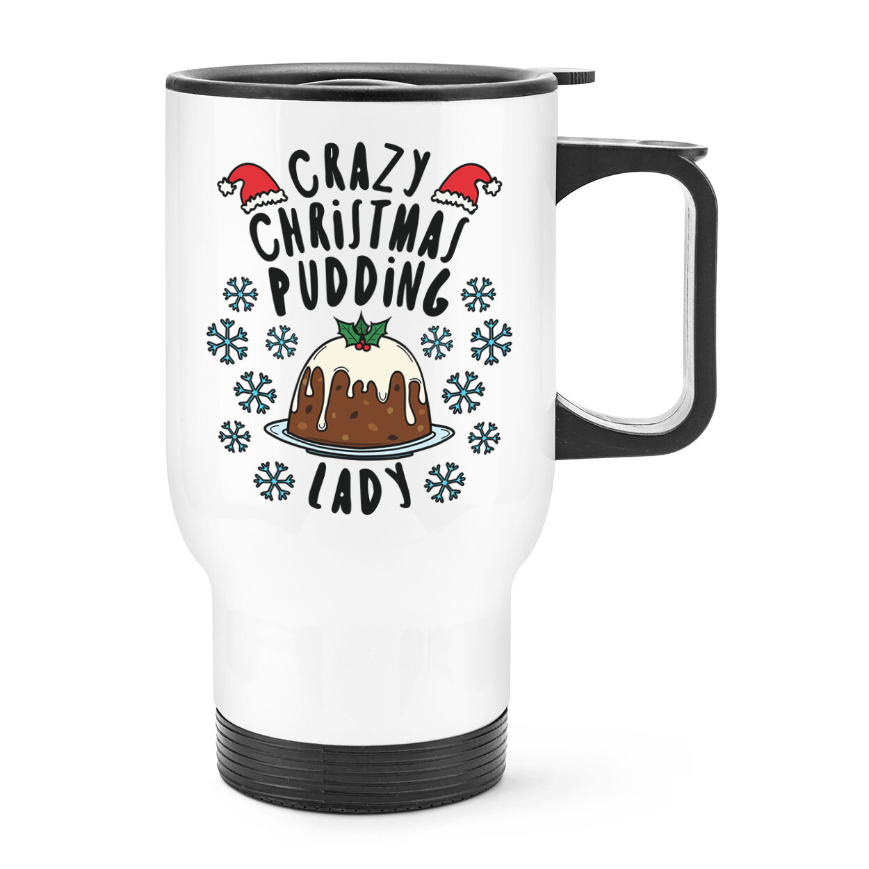 Crazy Christmas Pudding Lady Snowflakes Travel Mug Cup With Handle Secret Santa