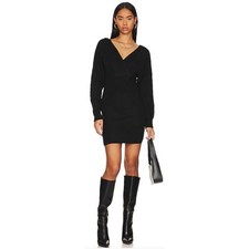 Steve Madden Reade Sweater Dress Double V Neck Size L New with tags! Black