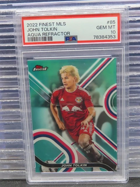 2022 Topps Finest MLS John Tolkin Aqua Refractor #34/75 PSA 10 Red Bulls