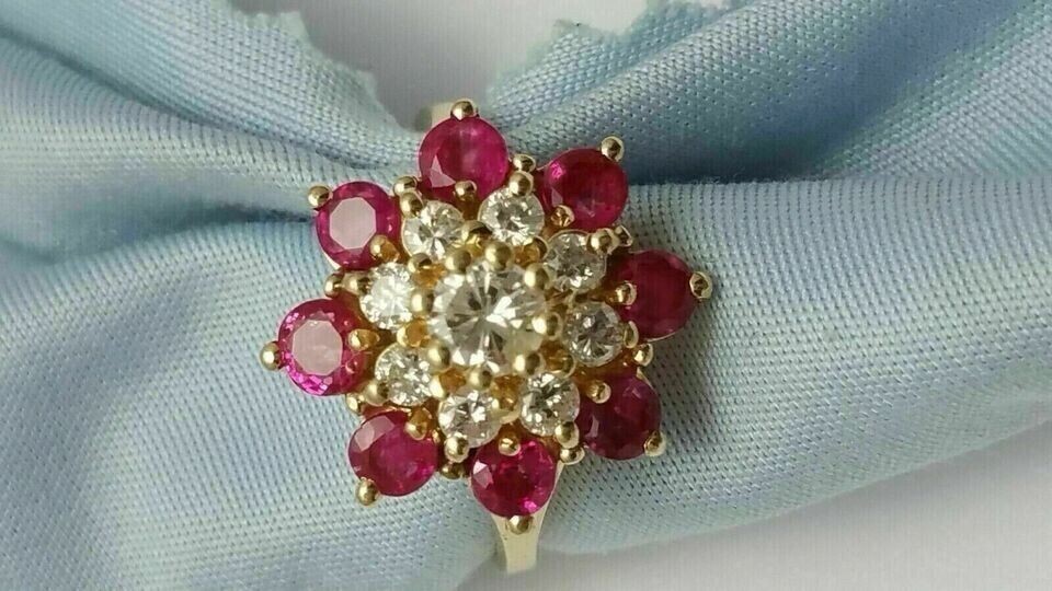2Ct Round Cut Simulated Pink Ruby Flower Wedding Ring In 14K Yellow Gold Plated
