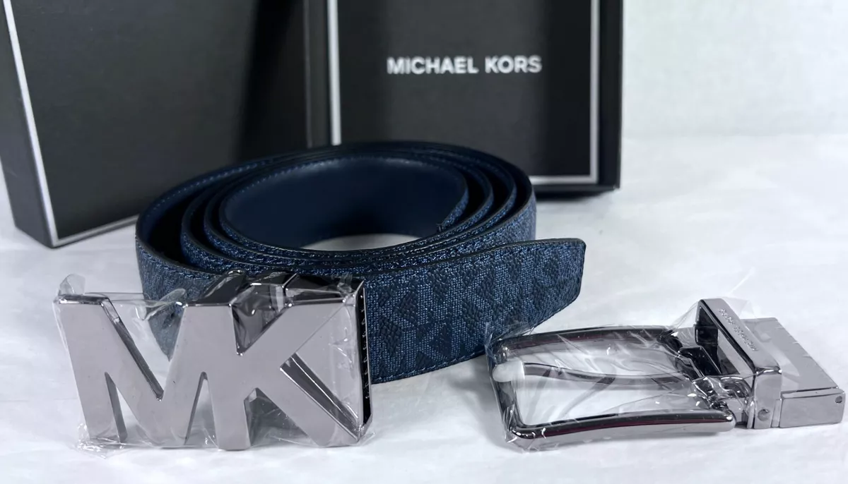 Michael Kors Men's 4 In 1 MK Logo Leather Reversible Belt Box Set  ADMRL/PLBLUE