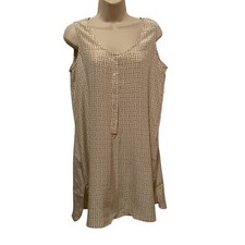 Vintage HALSTON Intimates 100% Silk Tank Cream and Tan "H" Print Size Medium
