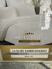 Hotel Suite Luxuy Embroidered/ King Size Duvet Cover Set 3pc White New
