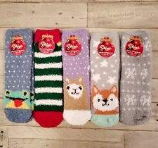 Women's Shine Holiday Christmas 5 Pack Assorted Cozy Fuzzy Socks Shoe Size 5-10