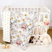 4-Piece Crib Bedding Set for Girls, Boho Baby Girl Bedding Set with Crib Skirt,