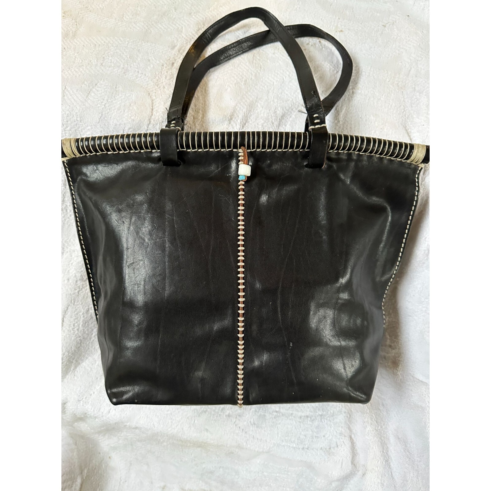 TOMMY BAHAMA Bohemian Black Leather Evil Eye Amulet Shoulder Bag Purse