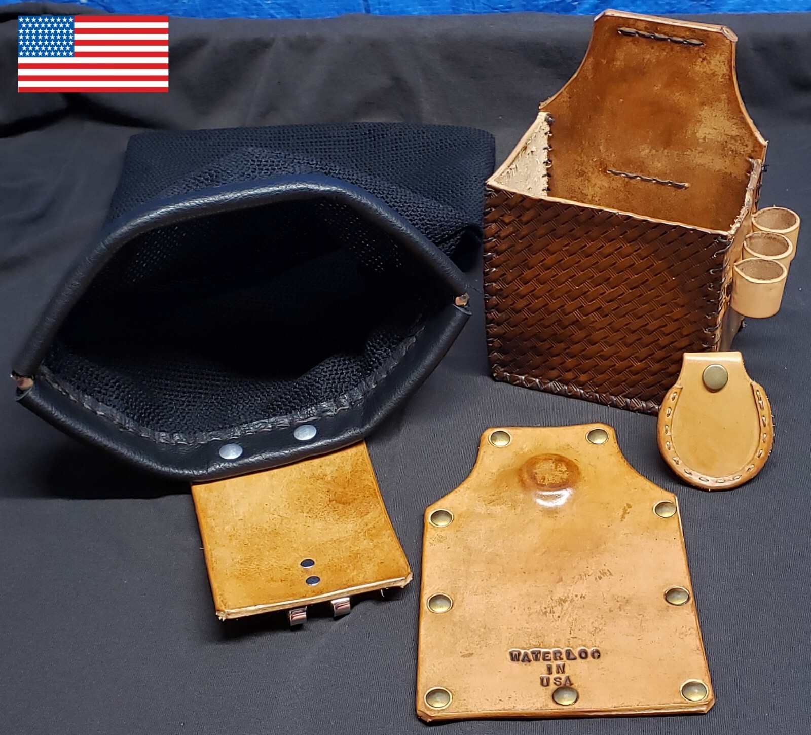 Leather Trap Skeet Shooting BUNDLE. Ammo Pouch, Magnet Rest, Boot Rest, Hull Bag