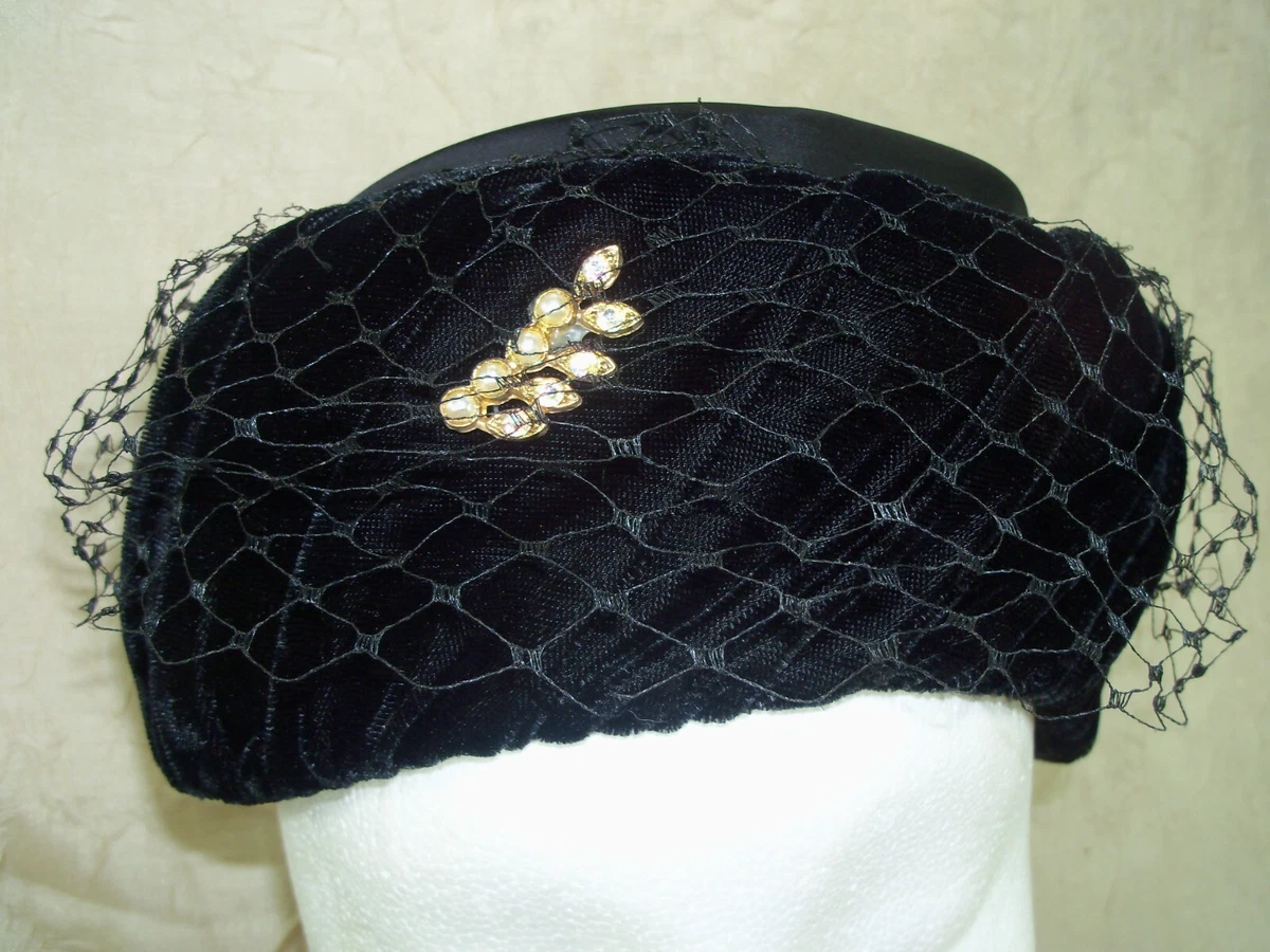 Pillbox Black Velvet Vintage Hats for Women for sale | eBay display picture 2