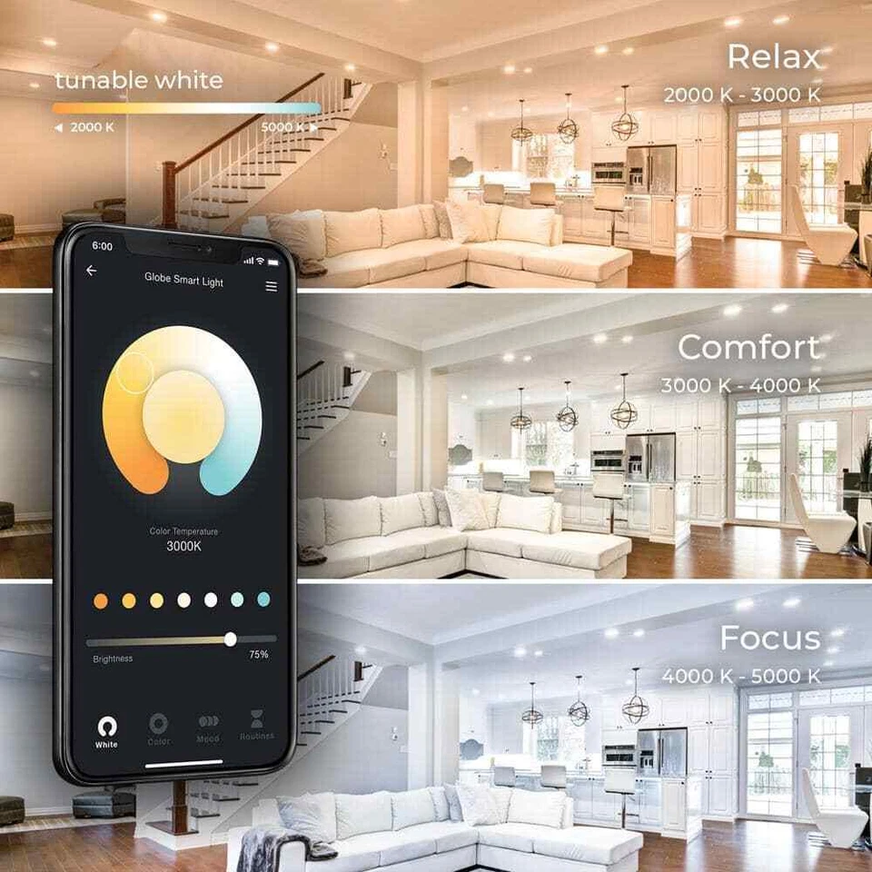 Globo Eléctrico Inteligente Integrado LED 4 pulgadas Redondo RGB + Sin Canless Blanco Sin Canales 2PK Foto 4 de 4