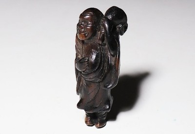 Japanese Antique Gama Sennin Netsuke Wood Carving Edo Period from Japan