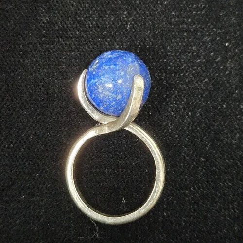 Vintage Unique Tension Set Blue Lapis Lazuli Orb Ring- 925 Silver- Size 7¾