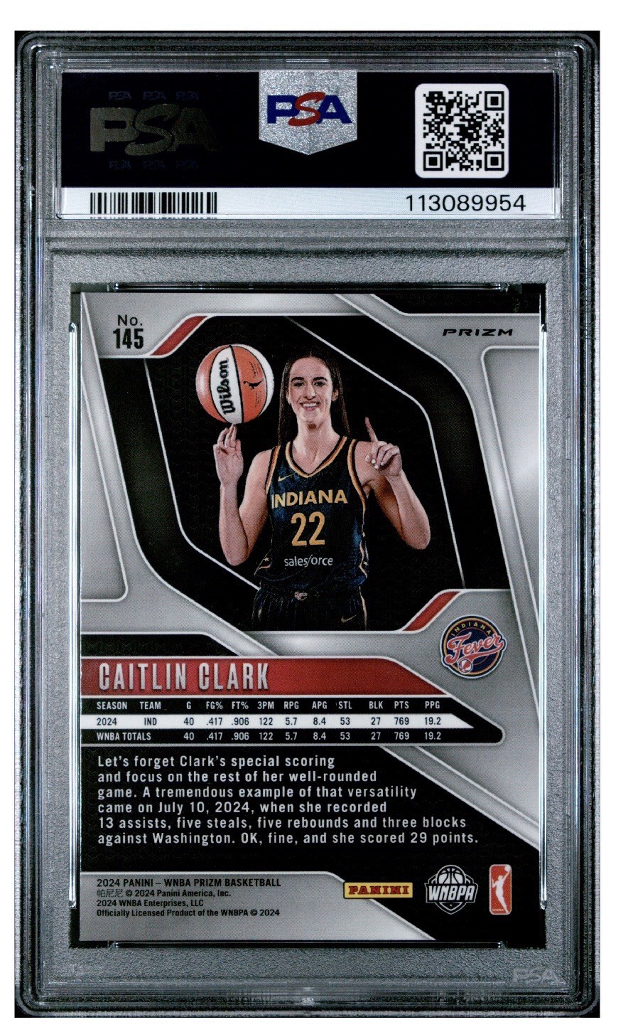 2024 Panini Prizm Caitlin Clark RC - Cracked Ice WNBA PSA10 GEM MT Indiana Fever view 2