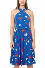 Tahari By Asl Crossed Neck Multi Print Jersey Dress Blue Multi