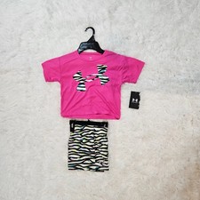 Girls Under Armour Same Wavelength T-shirt Mesh Shorts Set Rebel Pink Size 5