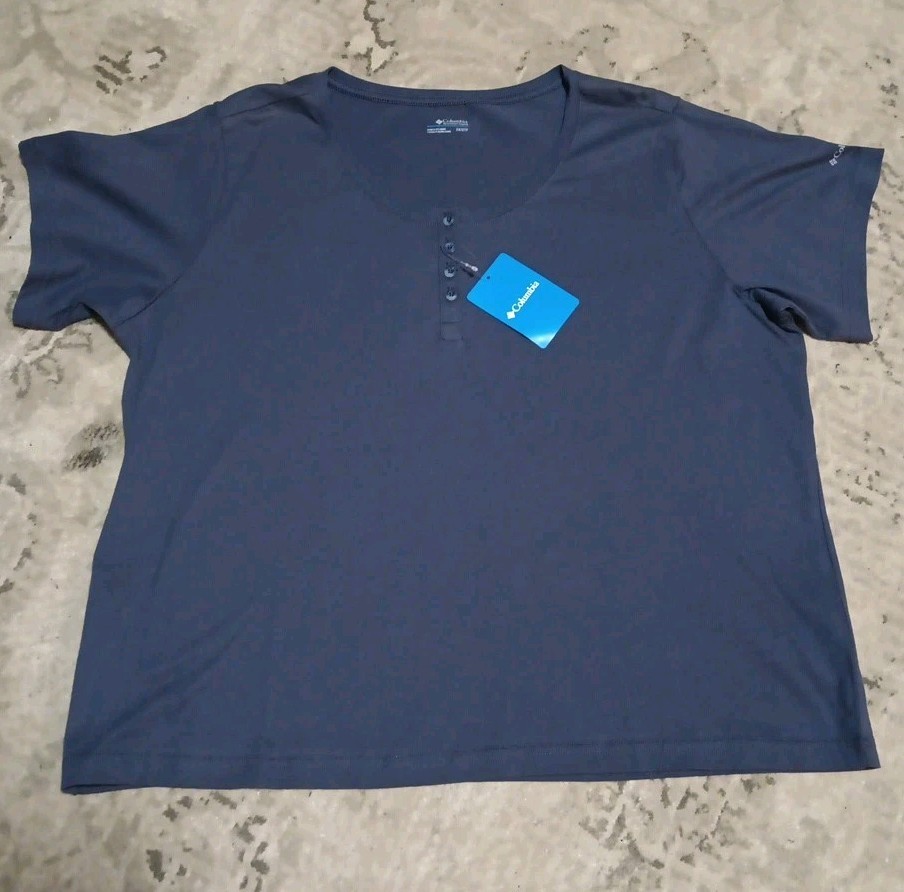 Columbia 4 Button Henley Short Sleeve Shirt Women's 2X Navy Blue Casual Outdoor