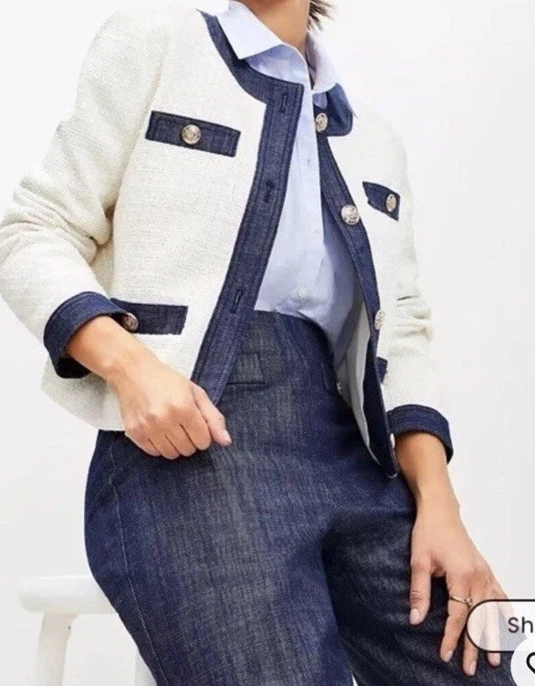 Chaqueta vaquera de tweed LOFT con escudo abotonada talla XS NUEVA SIN ETIQUETAS Foto 2 de 4