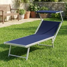 Lettino Prendisole da Giardino Pieghevole 189x61x38 cm Blu Navy Vivagarden