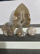 Crystals! 🌸 Gorgeous Flower Agate Freeform, Moon, Medallion and Bowl Bundle 🩷