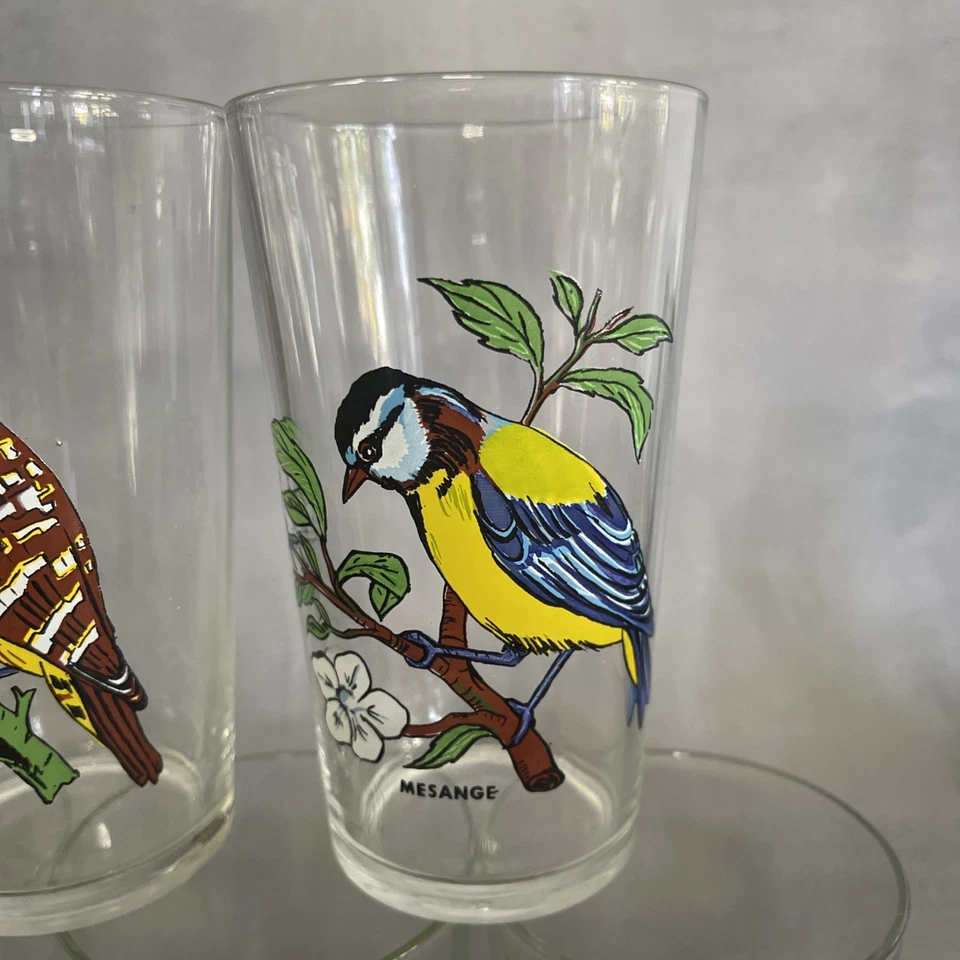 5 verre VMC Reims à décor d'oiseaux dt mésange troglodyte martin pécheur pic etc - Photo 3/4