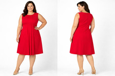 Talbots Dress Women Size 16 Red Wool Pleated Sleeveless Elegant Classic Holiday