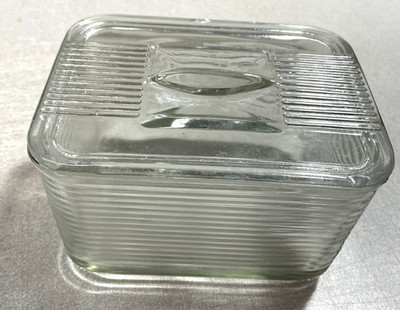 RARE Antique Refrigerator Dish Glass 6x5x4'' Horizontal Ribs    Chipped Heavy