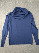 Ann Taylor Women's M Extra Fine Merino Wool Blue Cowl Neck Sweater Long Sleeve