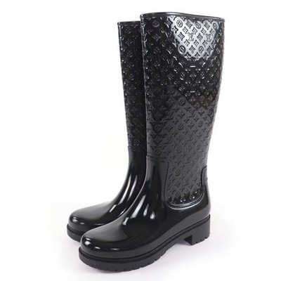 Great LOUIS VUITTON Knee-high boots Monogram rain boots black rubber Women 38