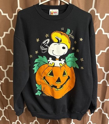 Vintage Novel Teez Peanuts Snoopy Halloween Pumpkin Sweatshirt Black L - XL ?