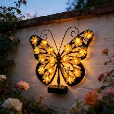 #ad Solar Light Metal Butterfly Wall Decor 9.8quot; Outdoor Fence Wall Hanging Sculpture $25.99