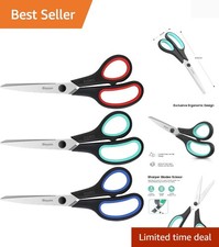 3-Pack 8" Heavy Duty Scissors with Ultra Sharp Blades Comfort Grip Handles