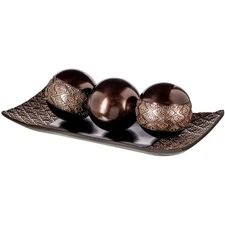 Creative Scents Dublin Brown Decor Tray & Orb Set Living Room Decor – Open Box