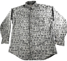 Vintage Woolrich Shirt Men Large USA Made Gray Fishing Camping AOP Cotton Tribal