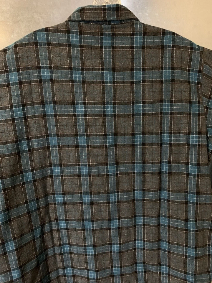 Camisa/jaqueta xadrez masculina flanela pesada forrada com colcha estranha 4 bolsos grande azul/cinza - Imagem 4 de 4
