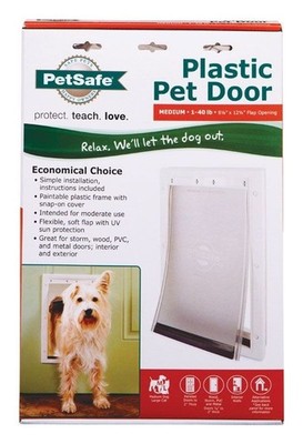 PetSafe Plastic Pet Door, Medium, White 8.5 x 12.5'' flap, Up to 40Lb pet