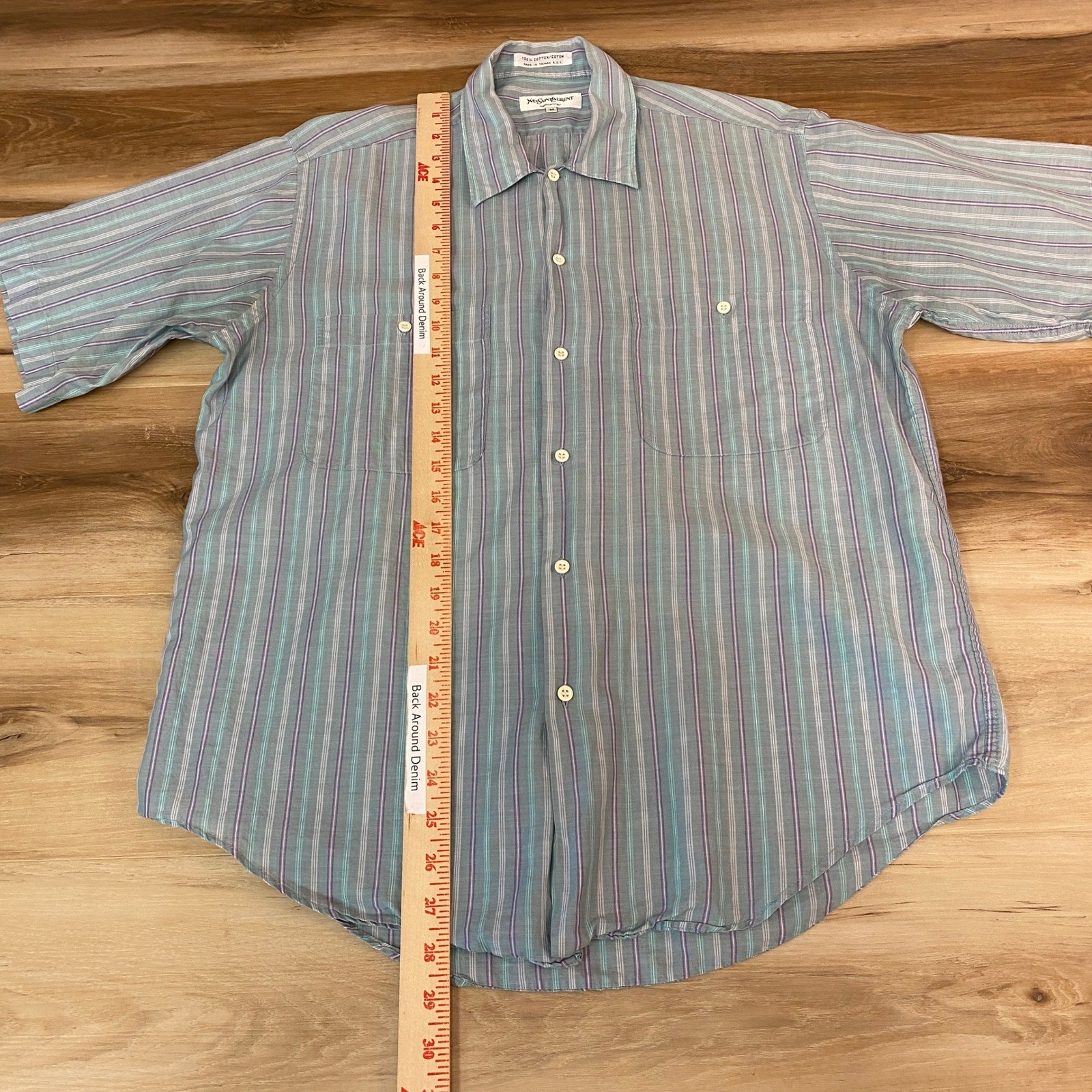 Camicia vintage Yves Saint Laurent a righe uomo media manica corta con bottoni