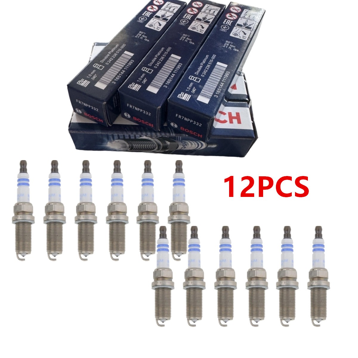 12Pcs BOSCH FR7NPP332 Spark Plugs Platinum For BMW X3 X5 E60 E83 E85 E90 N51 N52