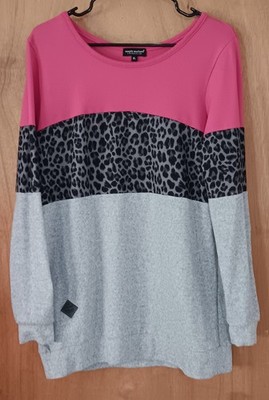 Simply Southern Women's Size XL Colorblock Leopard Print Crewneck Sweater